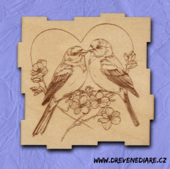 Dřevěný podtácek - Zamilovaní ptáčci