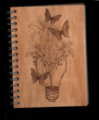 Dřevěný zápisník - Motýli a lilie