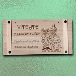 Dřevěná cedule na dveře - Vítejte u babičky a dědy